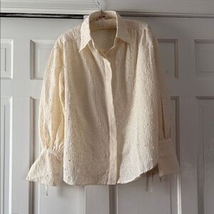 Mazik Classic Cream Button-Up Blouse with Sparkle